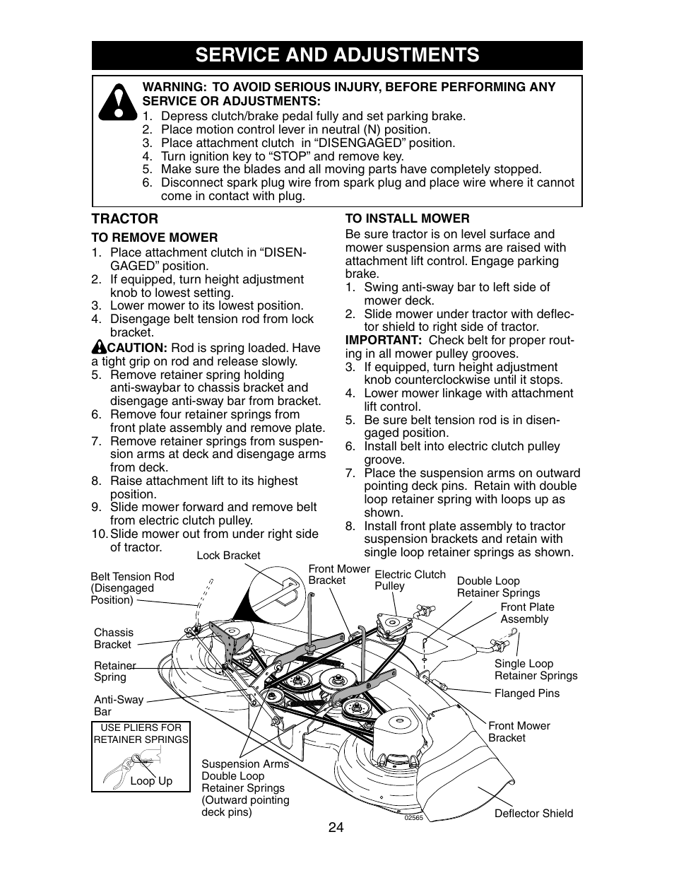 Service and adjustments | Poulan 191697 User Manual | Page 24 / 35