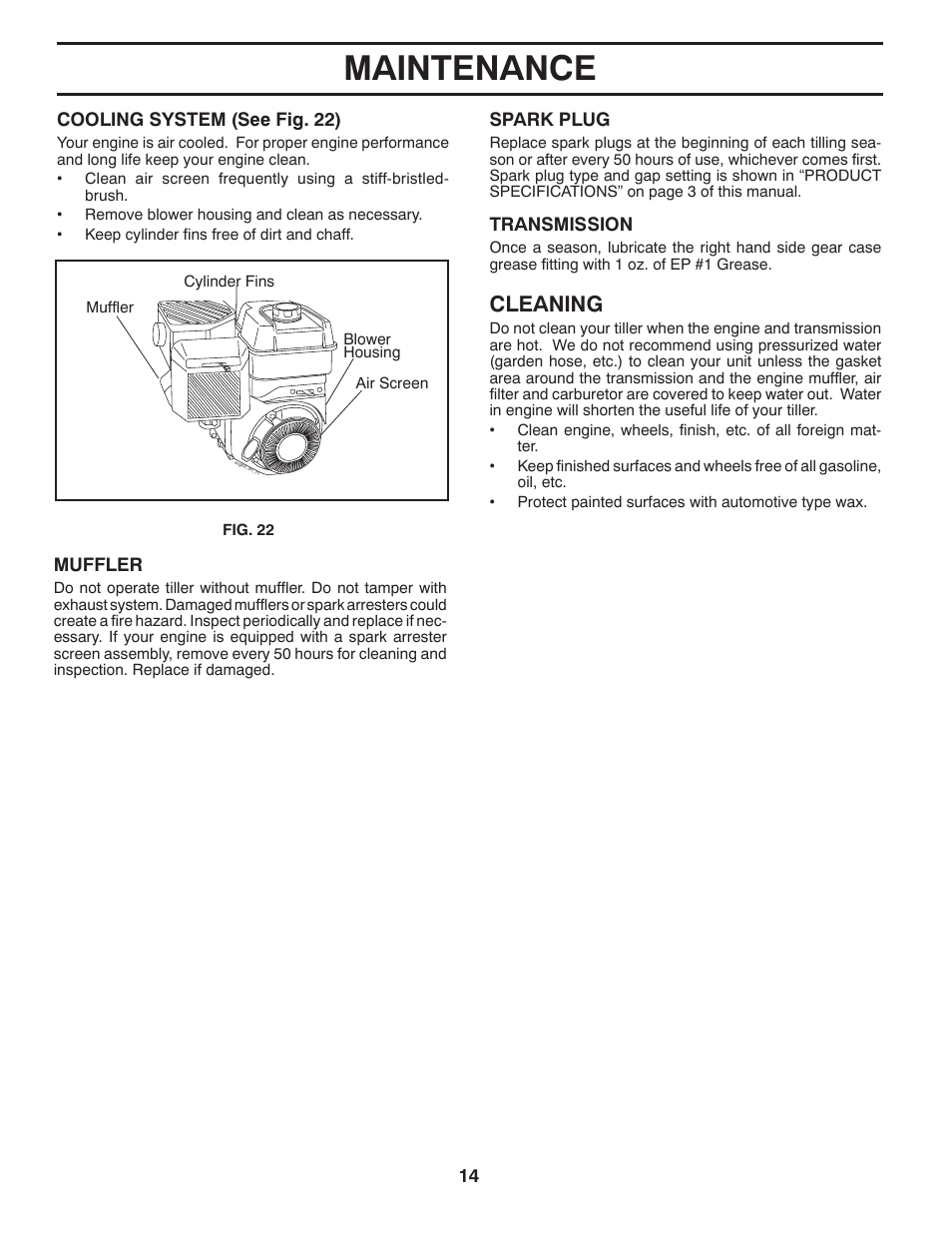 Maintenance, Cleaning | Poulan DRT875 User Manual | Page 14 / 22