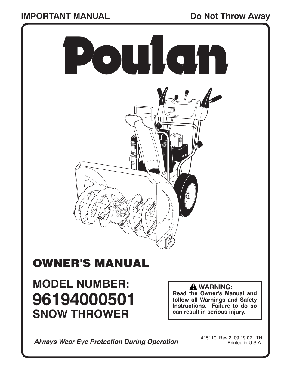 Poulan 96194000501 User Manual | 48 pages