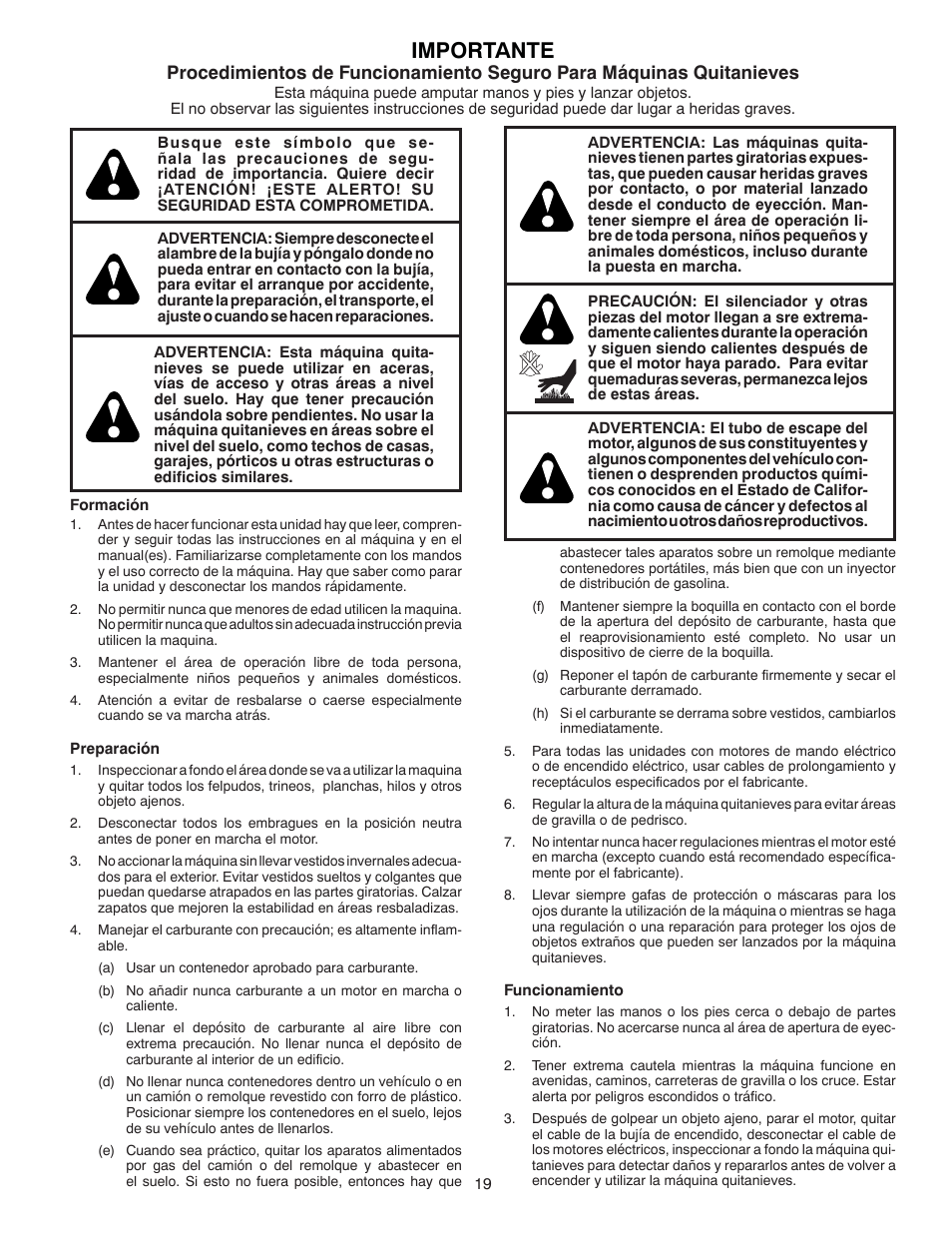 Importante | Poulan 96194000501 User Manual | Page 19 / 48