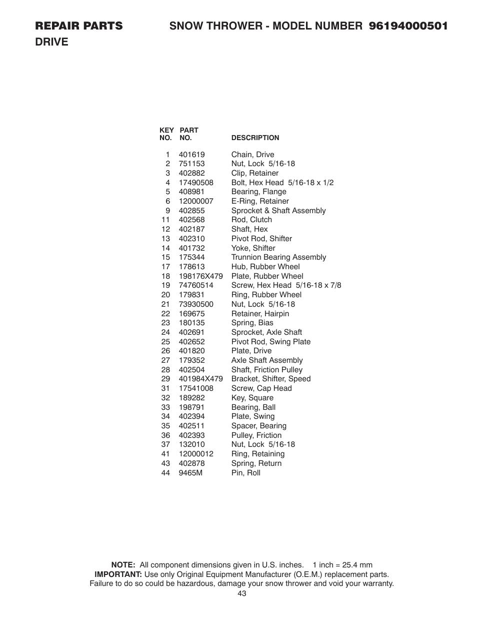 Poulan 96194000501 User Manual | Page 43 / 48