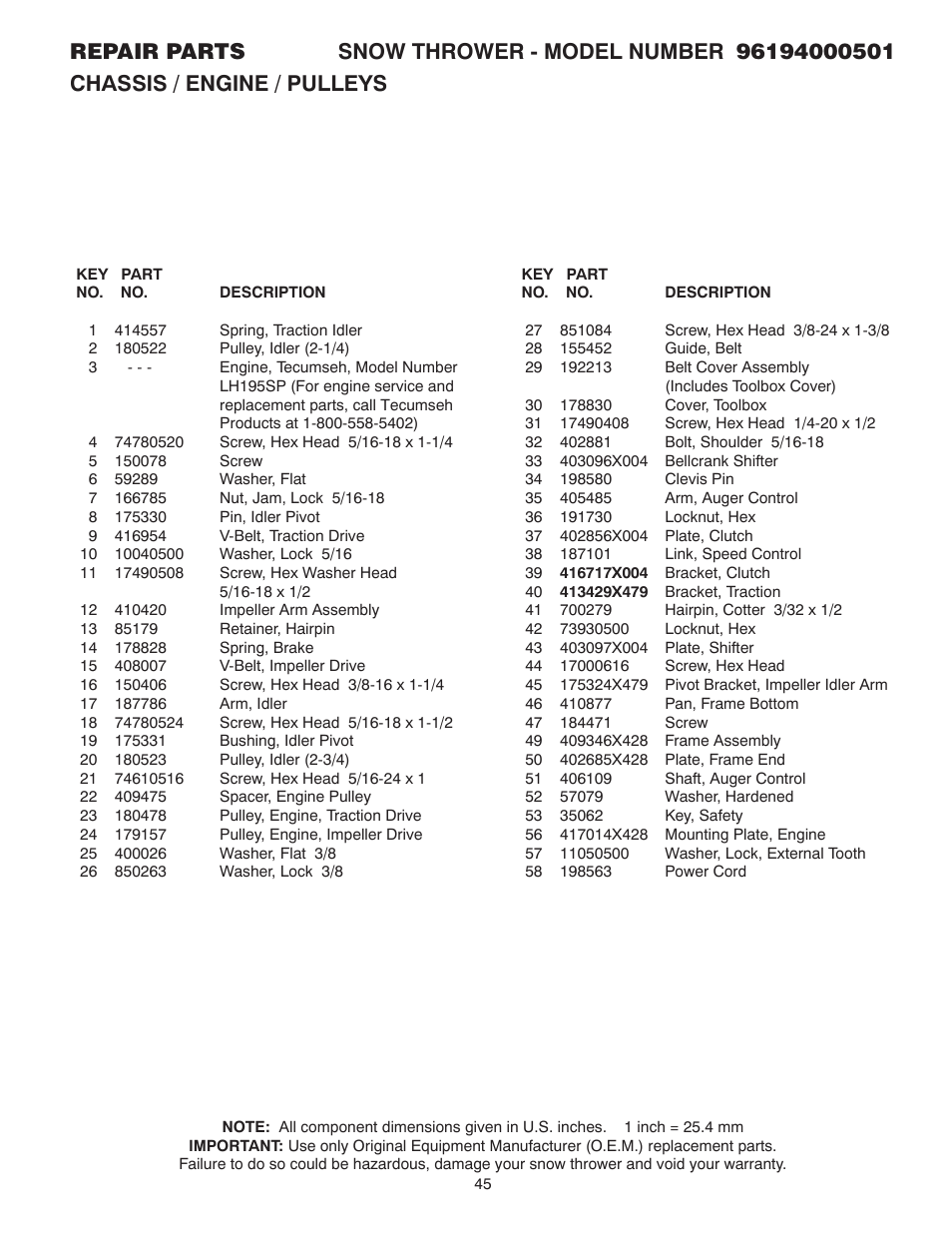 Poulan 96194000501 User Manual | Page 45 / 48