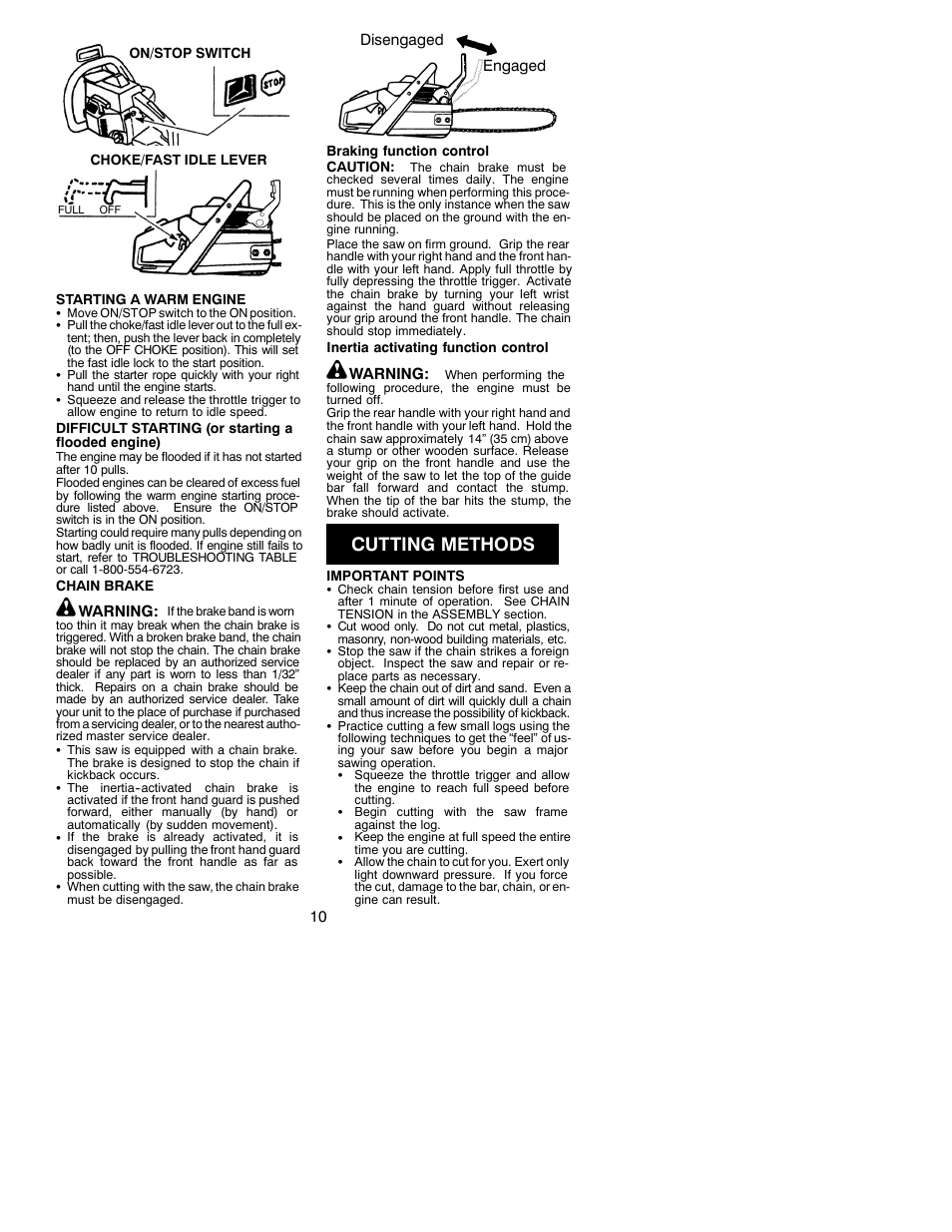 Cutting methods | Poulan 2750 User Manual | Page 10 / 18