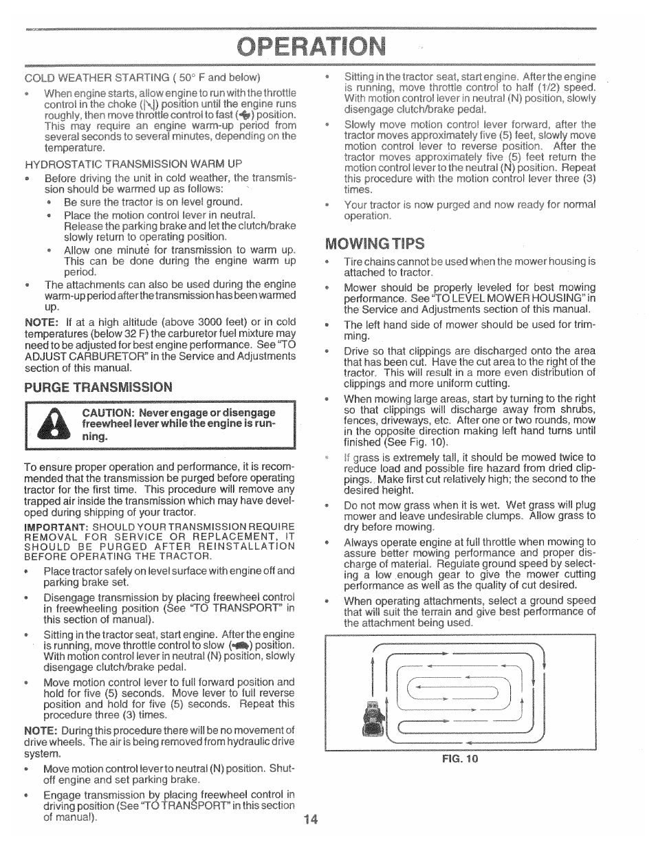 Purge transmission, Operation, Transmission | Poulan 157469 User Manual | Page 14 / 52