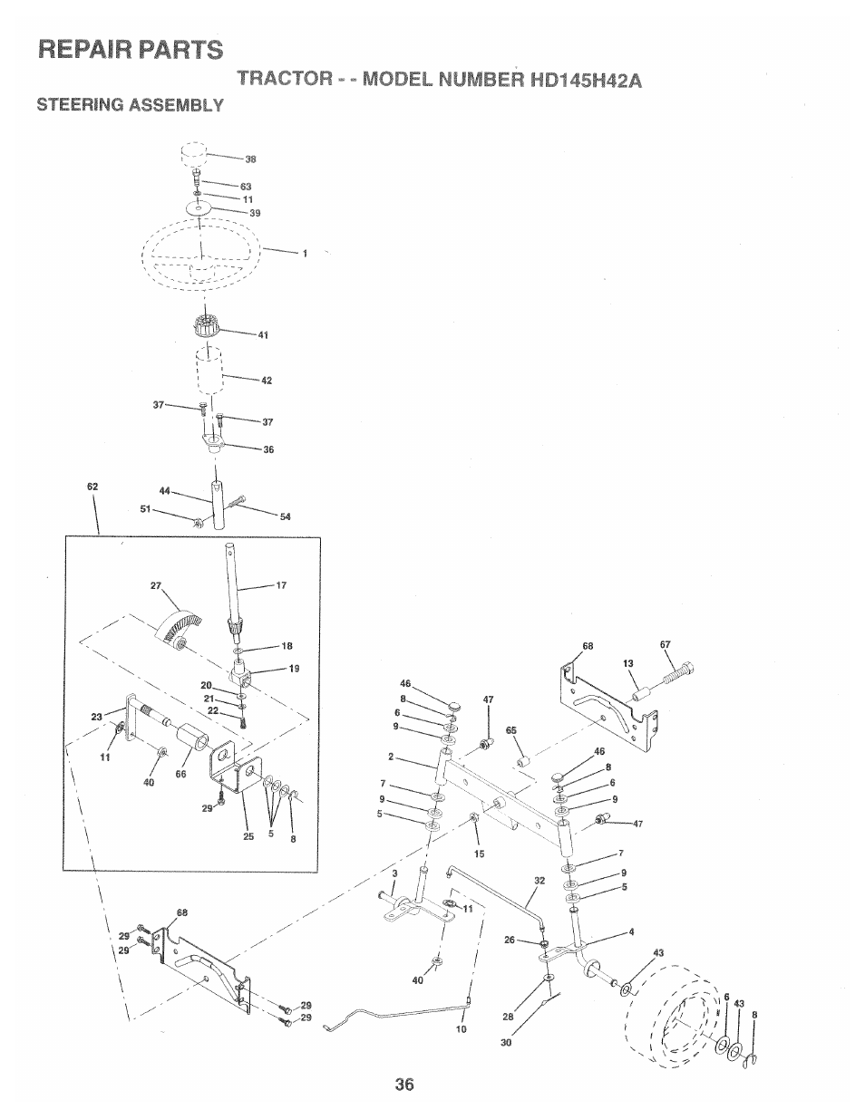 Steering assembly, Steering | Poulan 157469 User Manual | Page 36 / 52