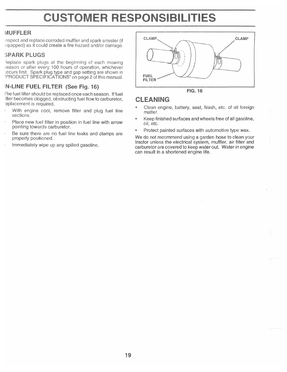 Muffler, Fid irr pftl m rcb (see fid 1f, Cleaning | Poulan 161491 User Manual | Page 19 / 52