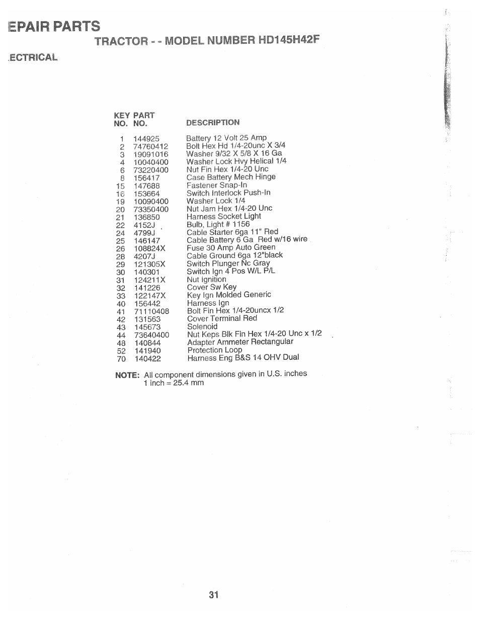 Epair parts | Poulan 161491 User Manual | Page 31 / 52