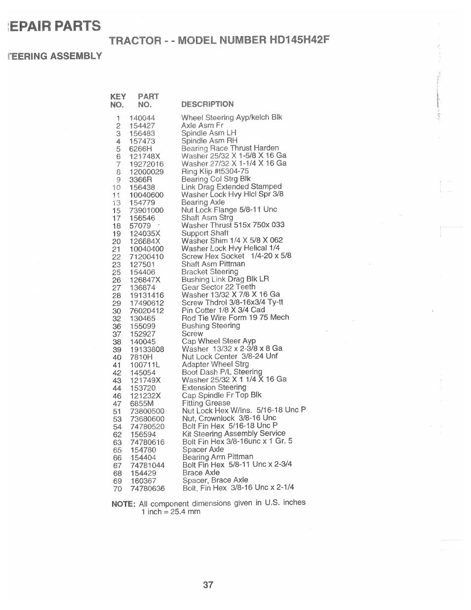Eering assembly, Modelnui'^rfr l < lvl, Lepair | Parts | Poulan 161491 User Manual | Page 37 / 52