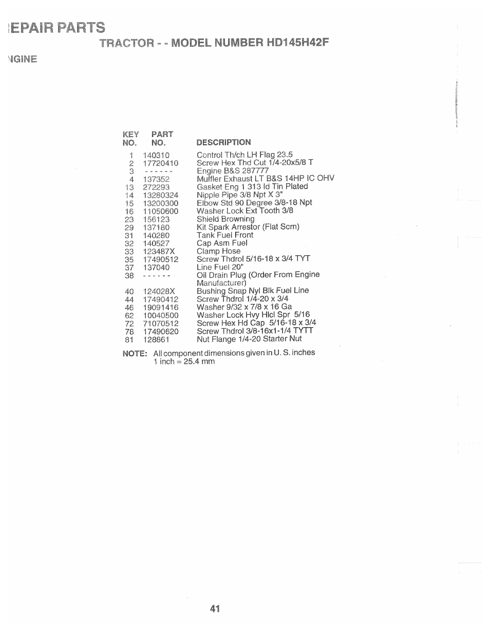 1gine, Engine, Epair parts | Poulan 161491 User Manual | Page 41 / 52