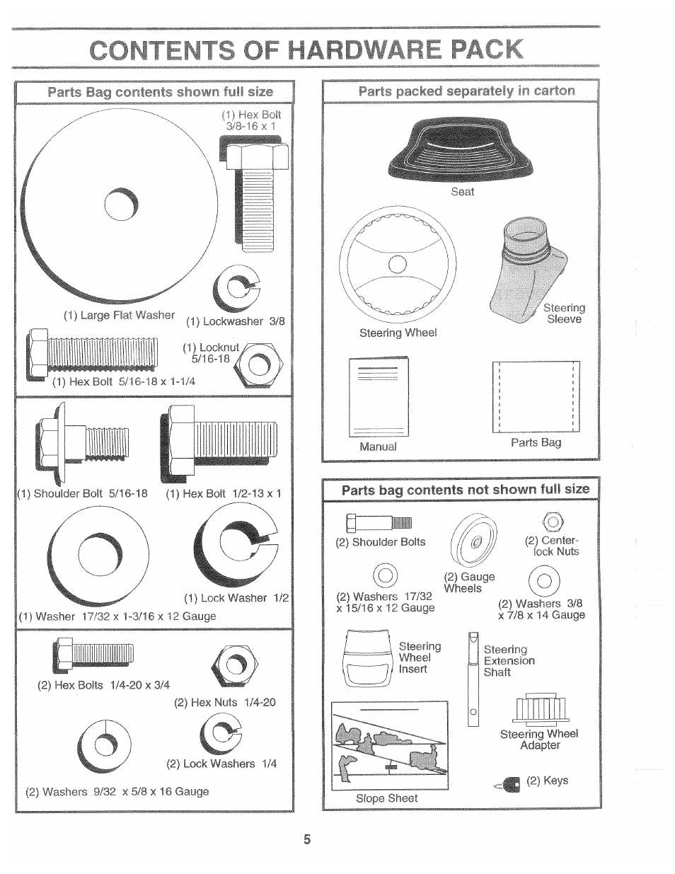 Contents of hare, Parts bag contents not shown full size | Poulan 161491 User Manual | Page 5 / 52