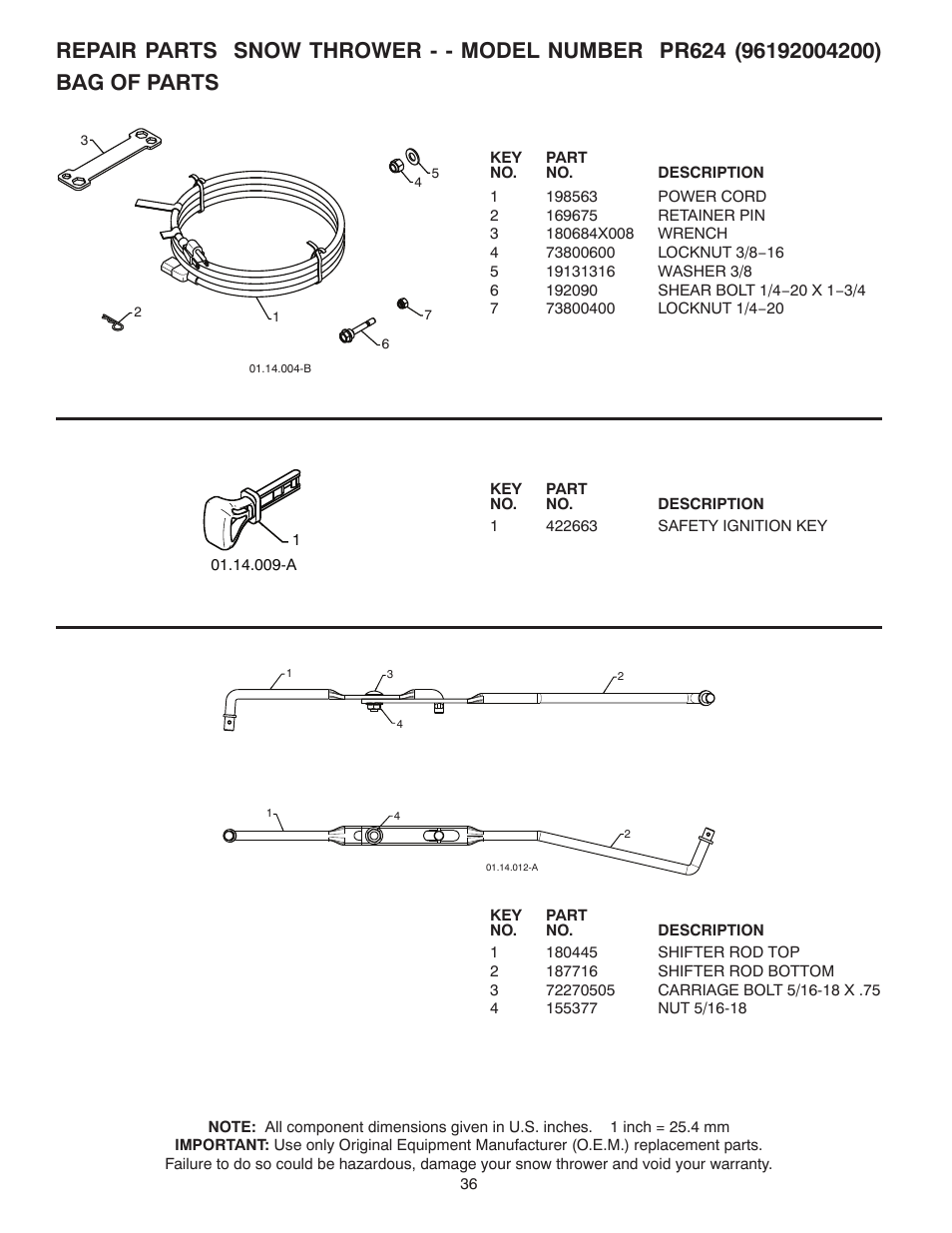 Bag of parts | Poulan 96192004200 User Manual | Page 36 / 40