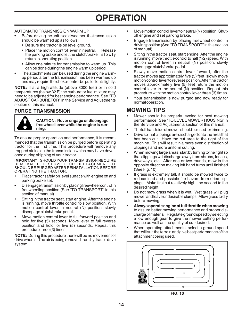 Operation, Mowing tips | Poulan 183397 User Manual | Page 14 / 48