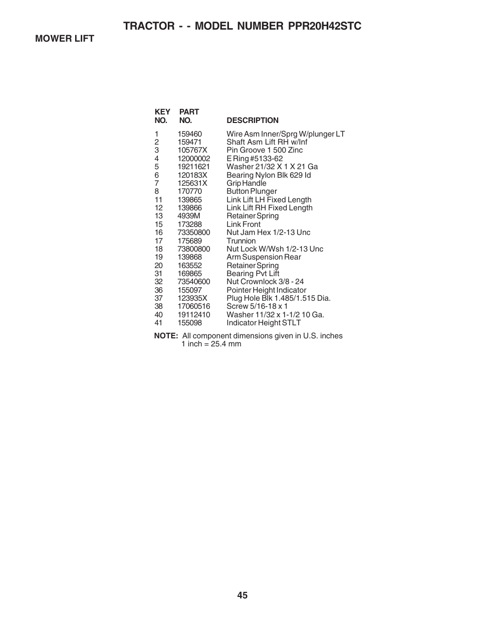 Tractor - - model number ppr20h42stc | Poulan 183397 User Manual | Page 45 / 48