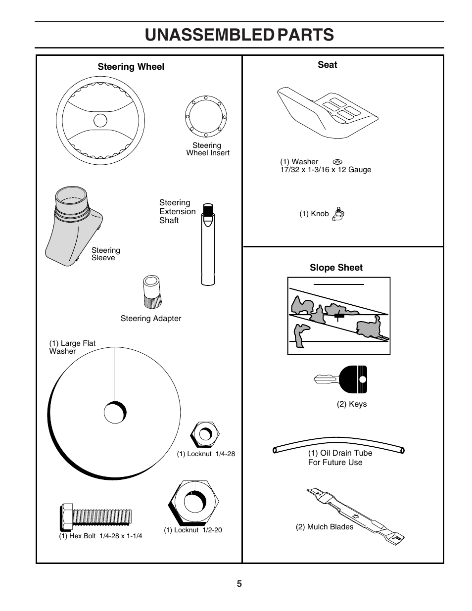 Unassembled parts | Poulan 183397 User Manual | Page 5 / 48