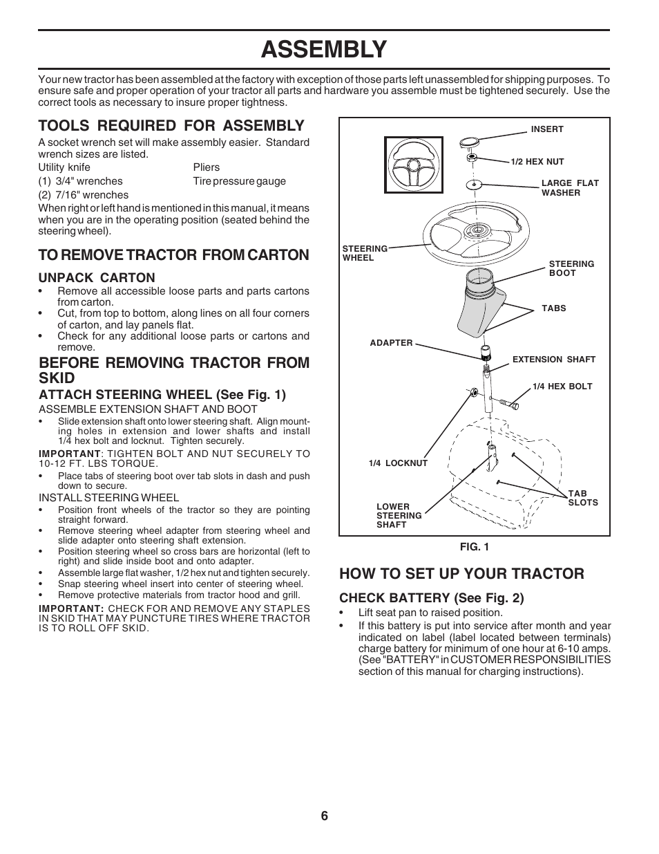 Assembly, Tools required for assembly, How to set up your tractor | Before removing tractor from skid | Poulan 183397 User Manual | Page 6 / 48