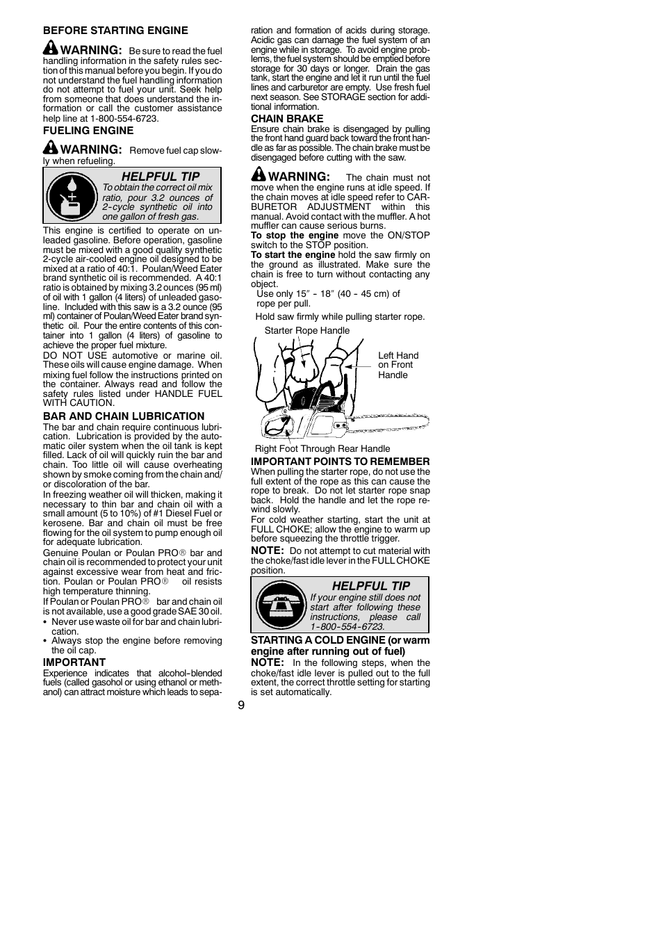 Warning, Helpful tip | Poulan Pro PP3816AV User Manual | Page 9 / 19