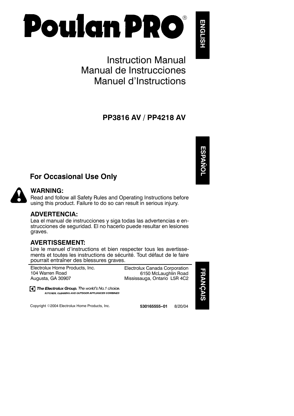 Poulan Pro PP3816 AV User Manual | 19 pages