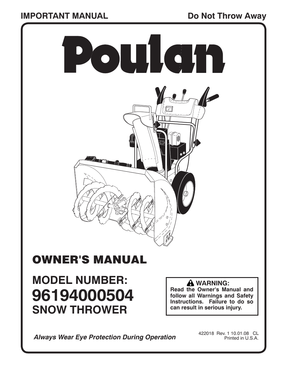 Poulan 96194000504 User Manual | 56 pages