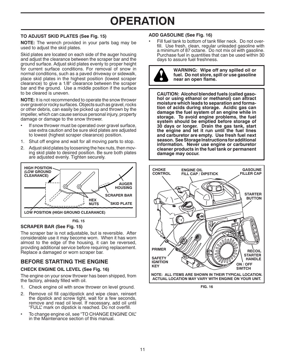 Operation, Before starting the engine | Poulan 96194000504 User Manual | Page 11 / 56