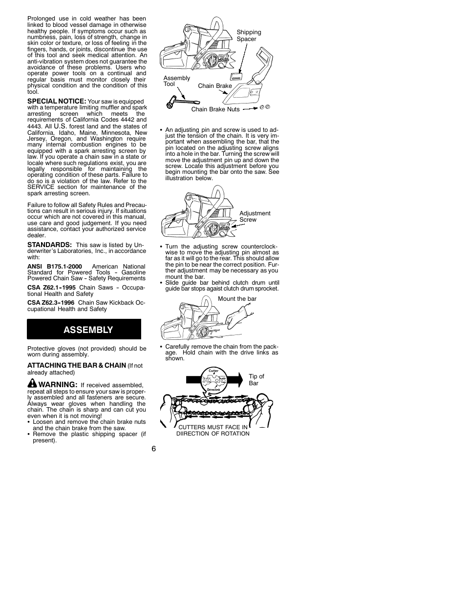 Assembly | Poulan 3750 User Manual | Page 6 / 17