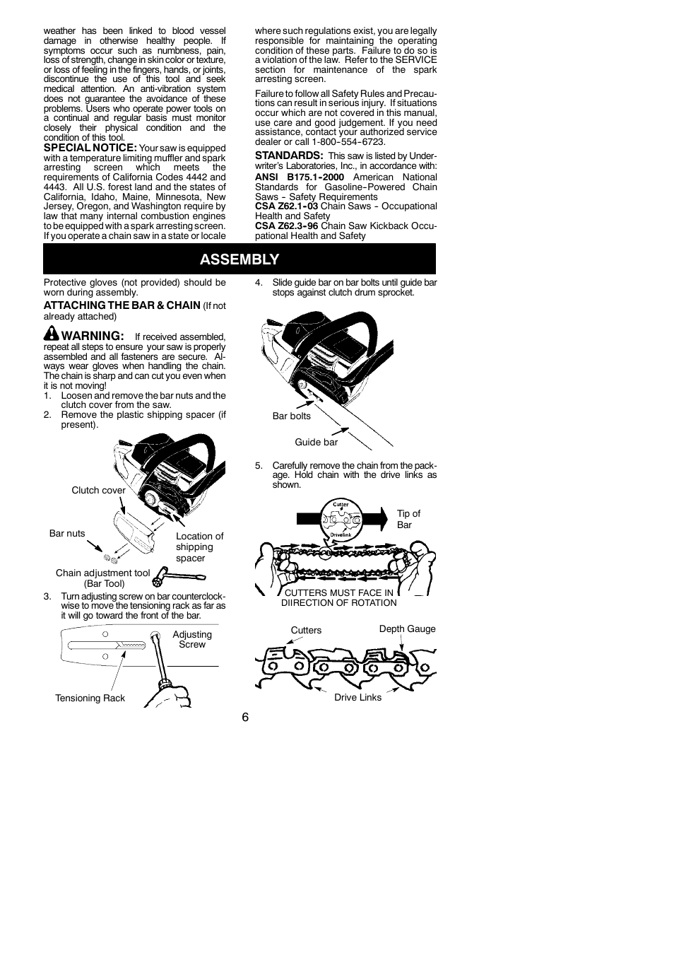 Assembly, Warning | Poulan PP3816 AV User Manual | Page 6 / 19