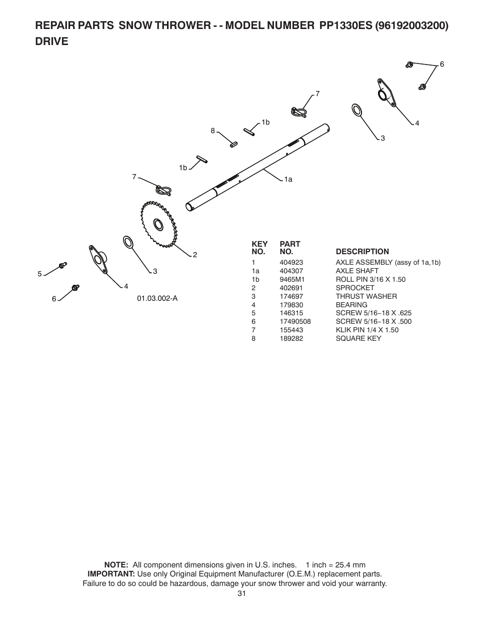 Drive | Poulan 96192003200 User Manual | Page 31 / 40