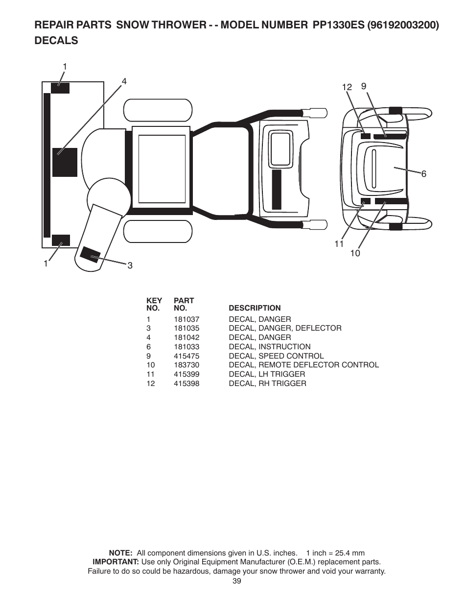 Decals | Poulan 96192003200 User Manual | Page 39 / 40