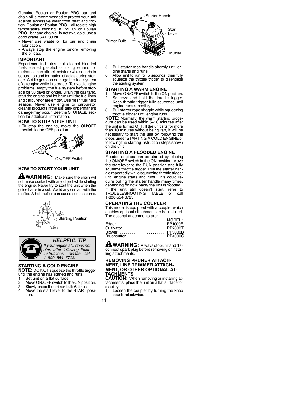 Warning, Helpful tip | Poulan Pro PP46ET User Manual | Page 11 / 21