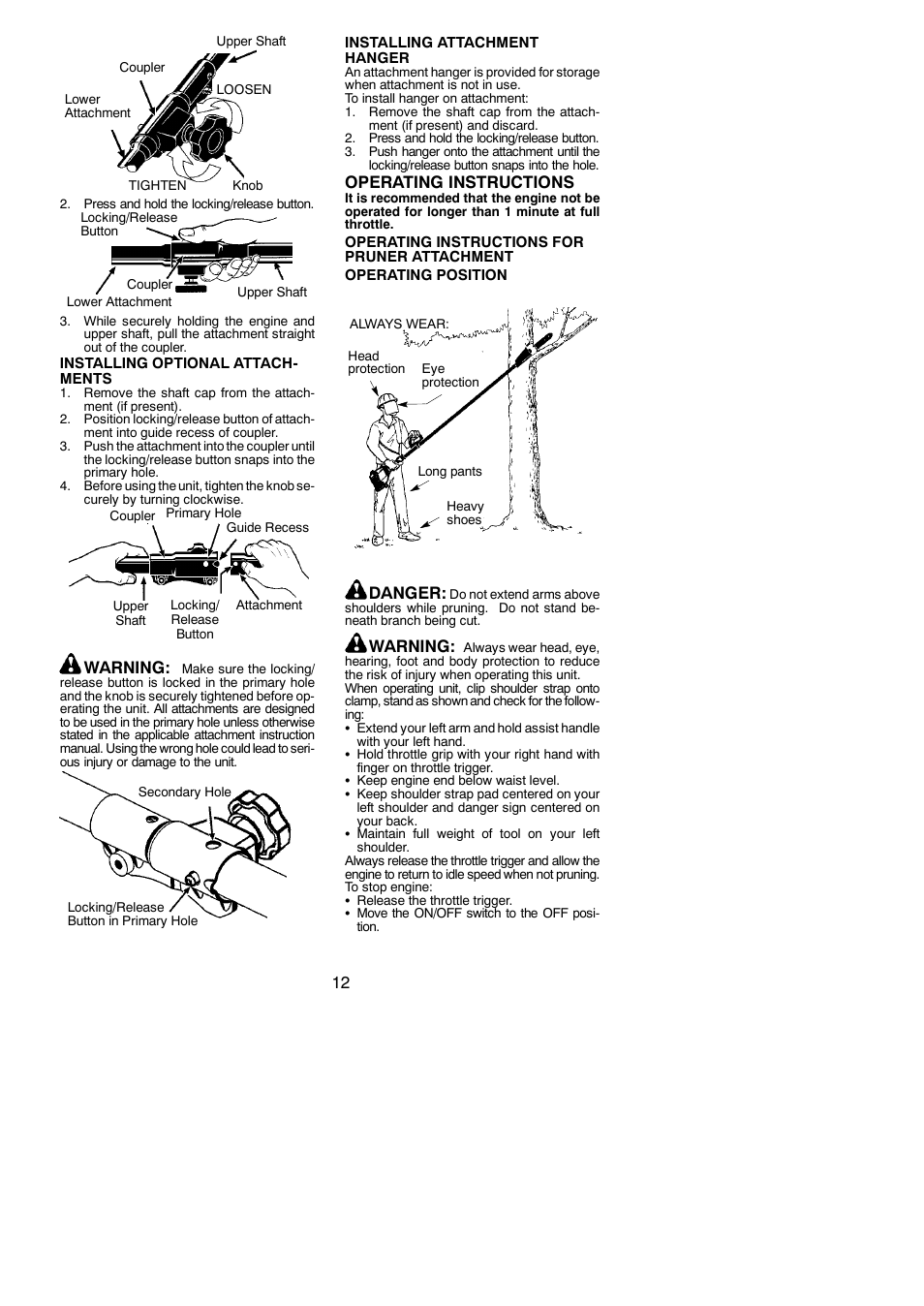 Warning, Operating instructions, Danger | Poulan Pro PP46ET User Manual | Page 12 / 21