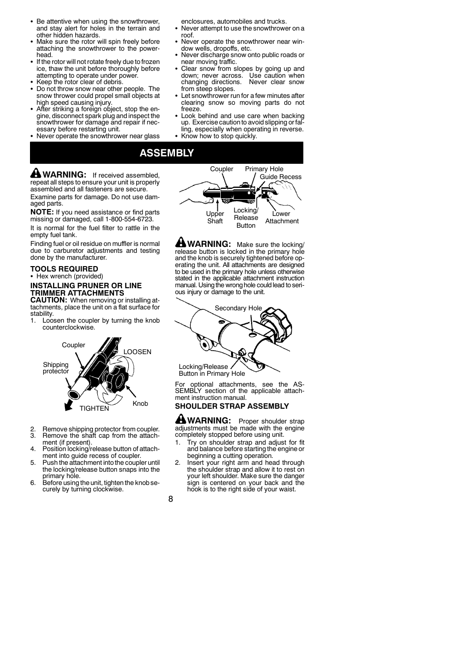 Assembly, Warning | Poulan Pro PP46ET User Manual | Page 8 / 21