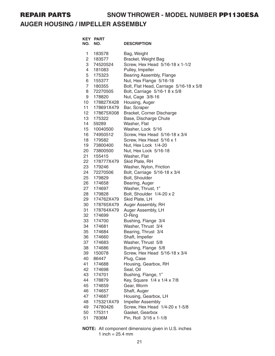 Poulan Pro PP1130ESA SNOW THROWER User Manual | Page 21 / 32