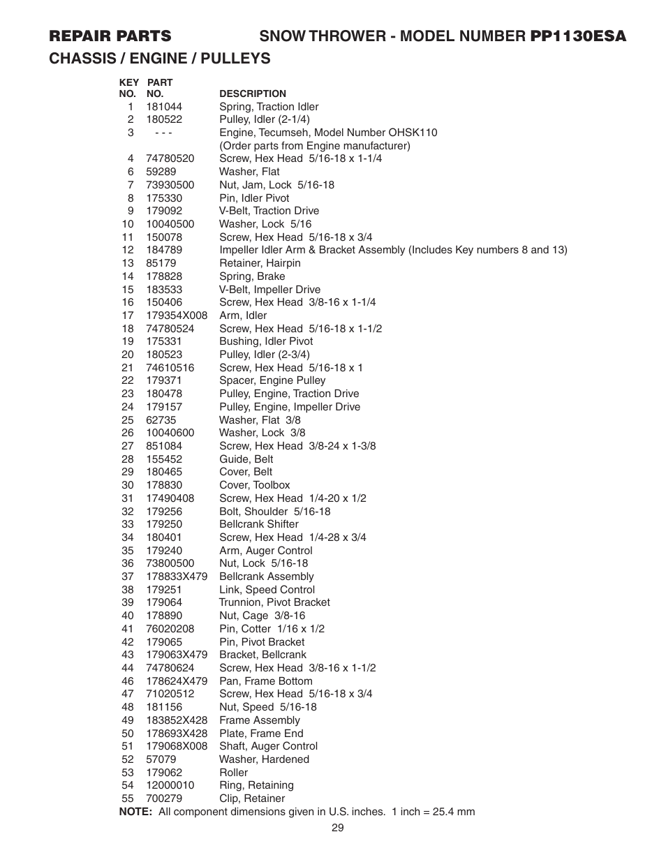 Poulan Pro PP1130ESA SNOW THROWER User Manual | Page 29 / 32