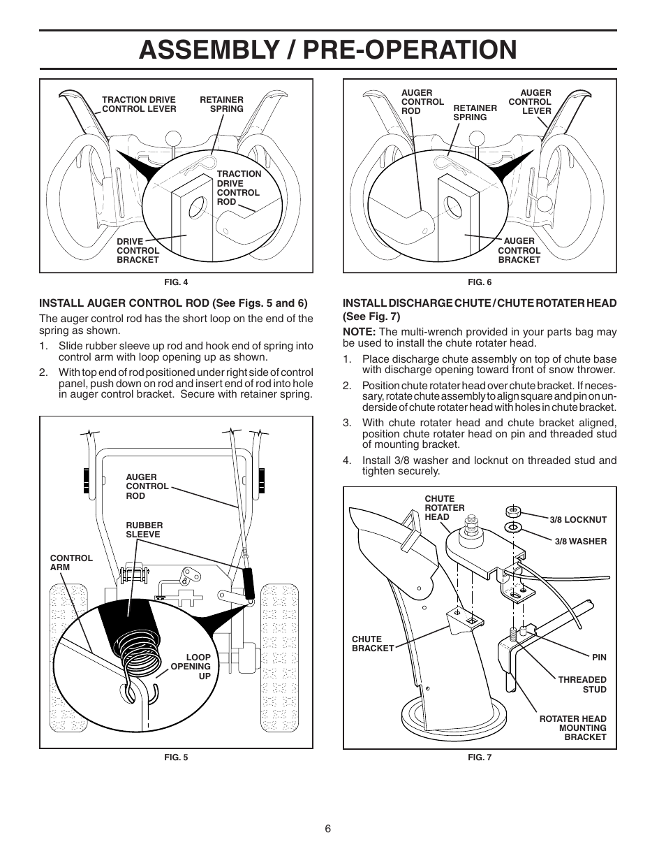 Assembly / pre-operation | Poulan Pro PP1130ESA SNOW THROWER User Manual | Page 6 / 32