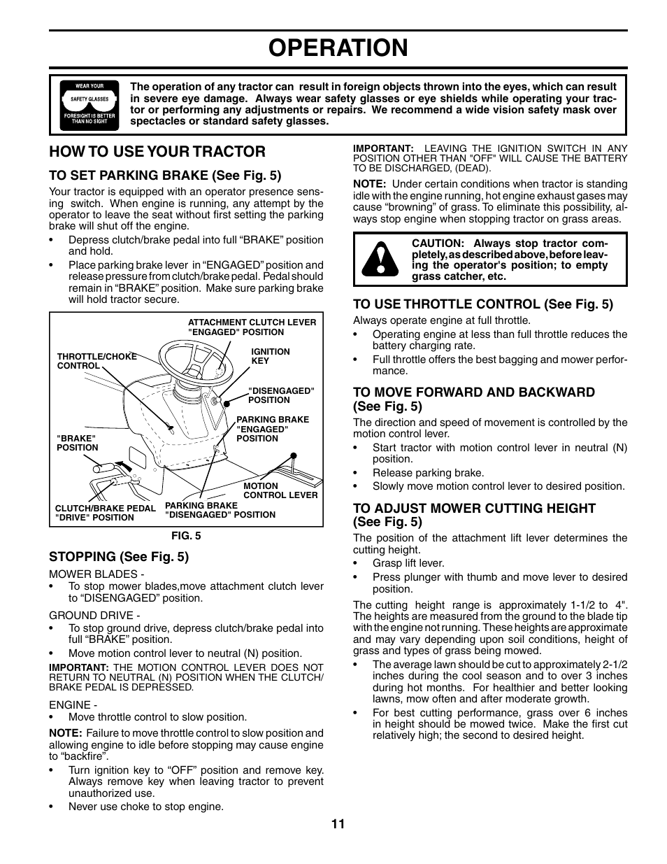 Operation, How to use your tractor | Poulan 191984 User Manual | Page 11 / 29