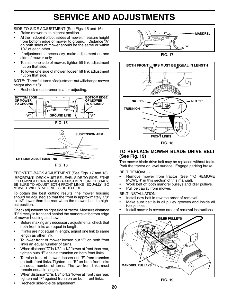 Service and adjustments | Poulan 191984 User Manual | Page 20 / 29