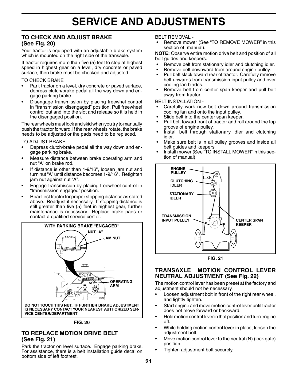 Service and adjustments | Poulan 191984 User Manual | Page 21 / 29