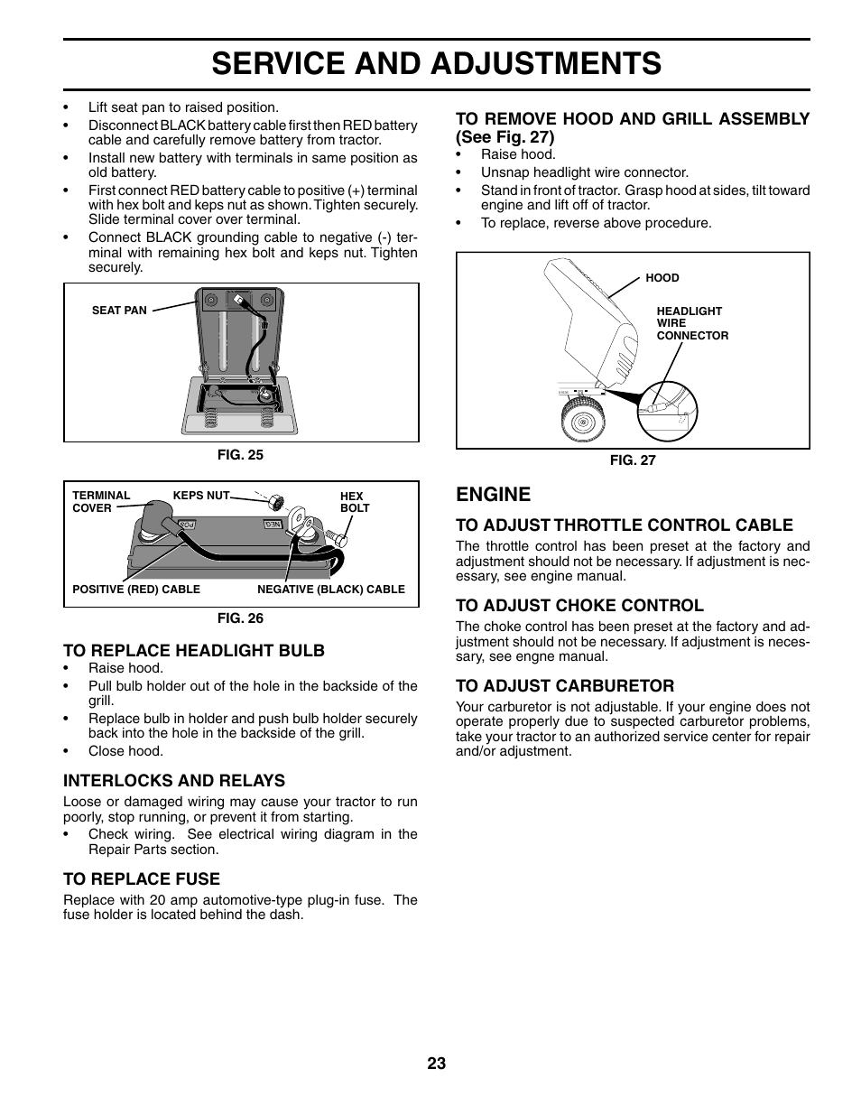 Service and adjustments, Engine | Poulan 191984 User Manual | Page 23 / 29