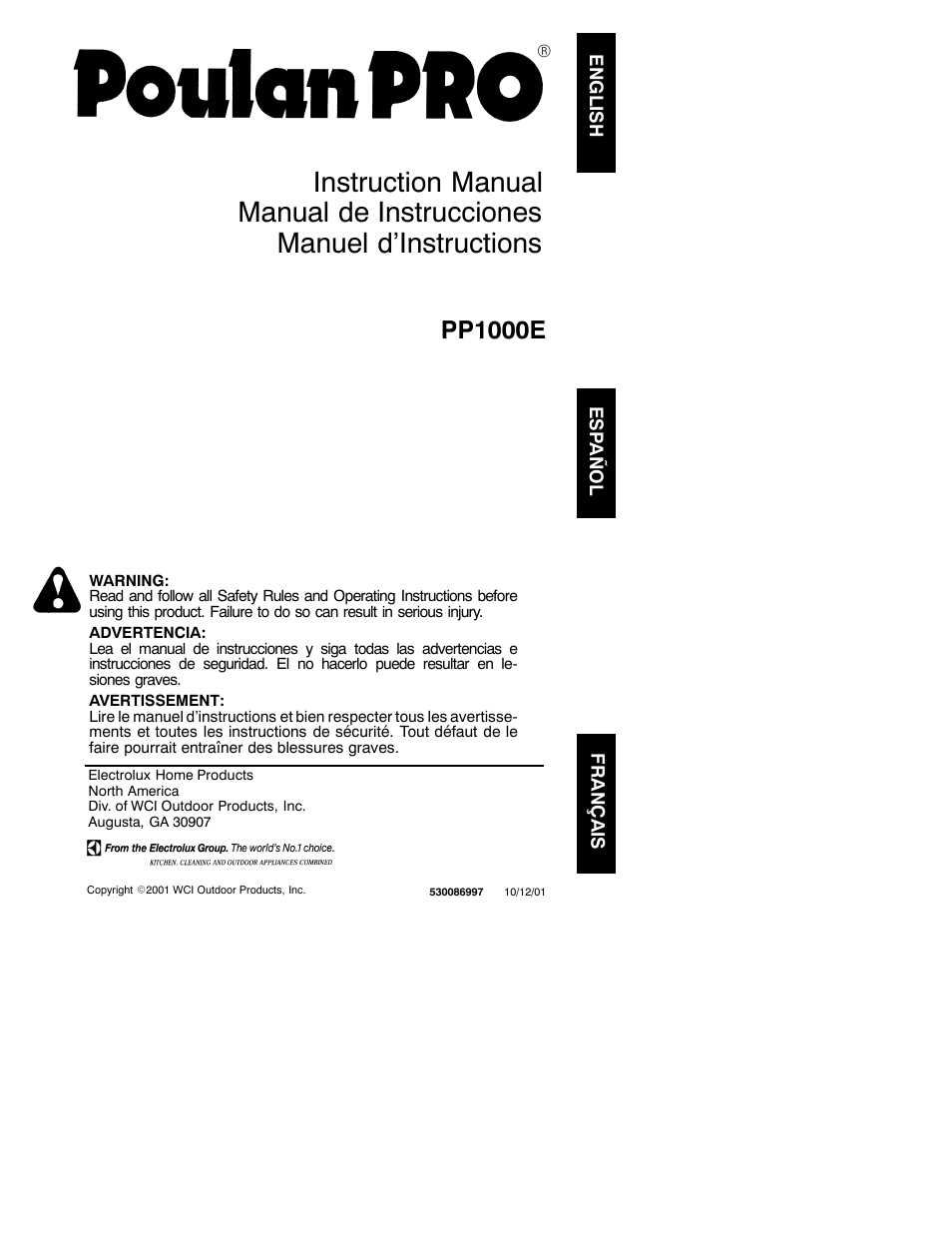 Poulan Pro PP1000E User Manual | 9 pages