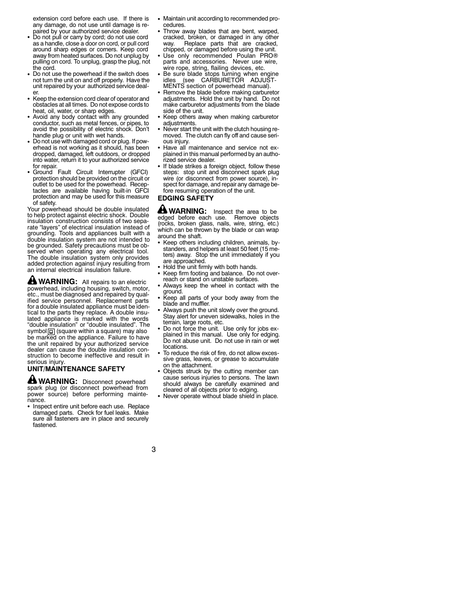 Poulan Pro PP1000E User Manual | Page 3 / 9