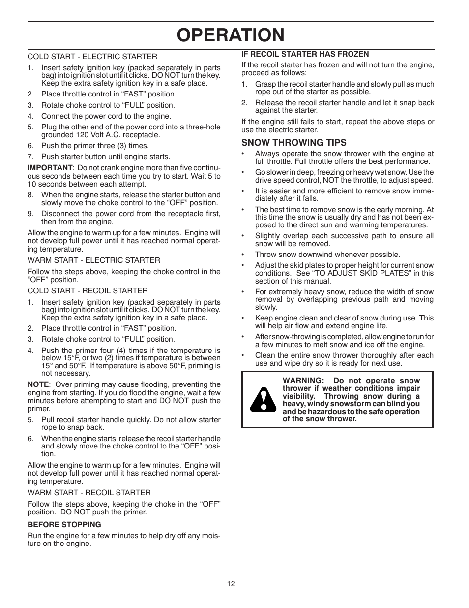 Operation | Poulan 424549 User Manual | Page 12 / 40