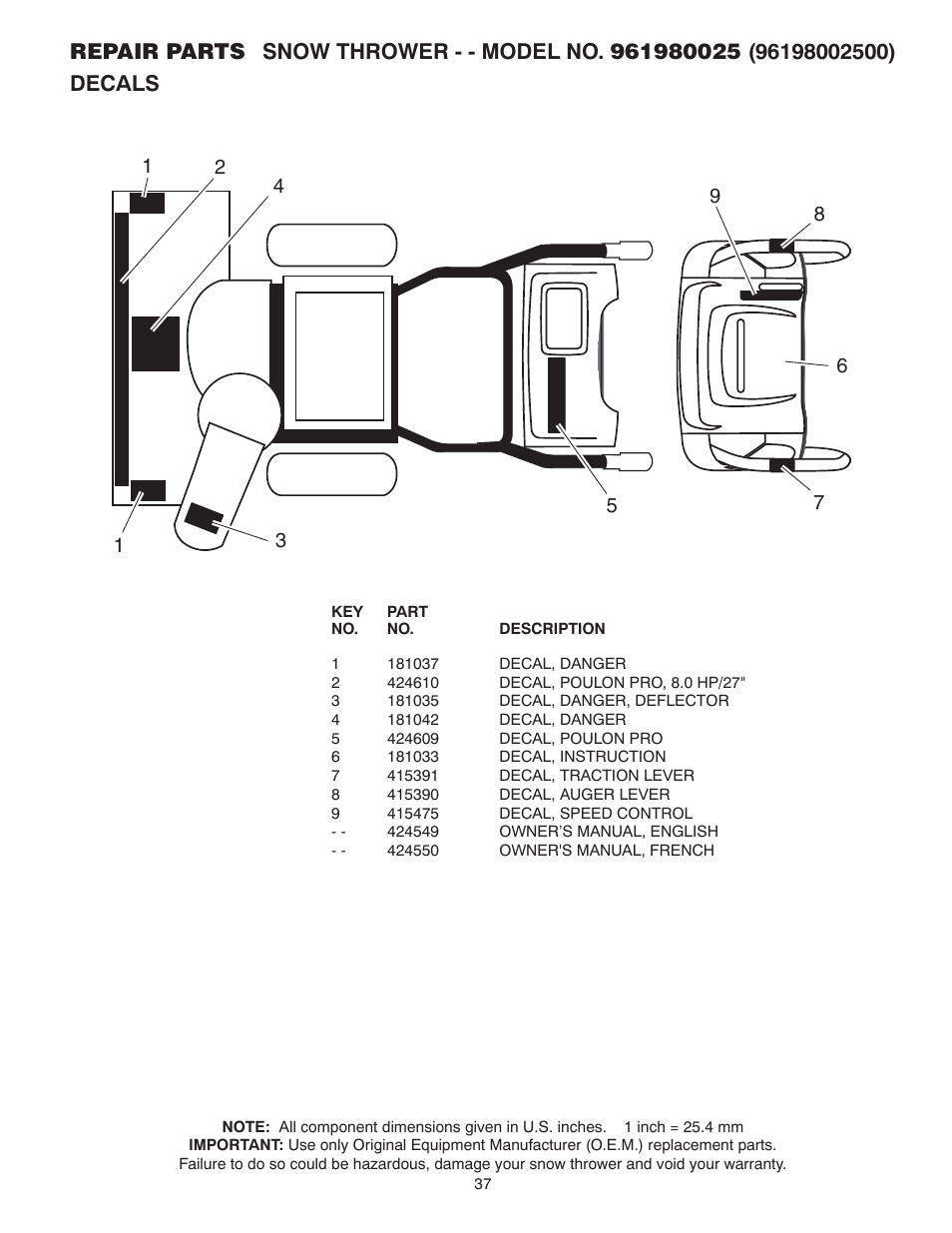 Poulan 424549 User Manual | Page 37 / 40