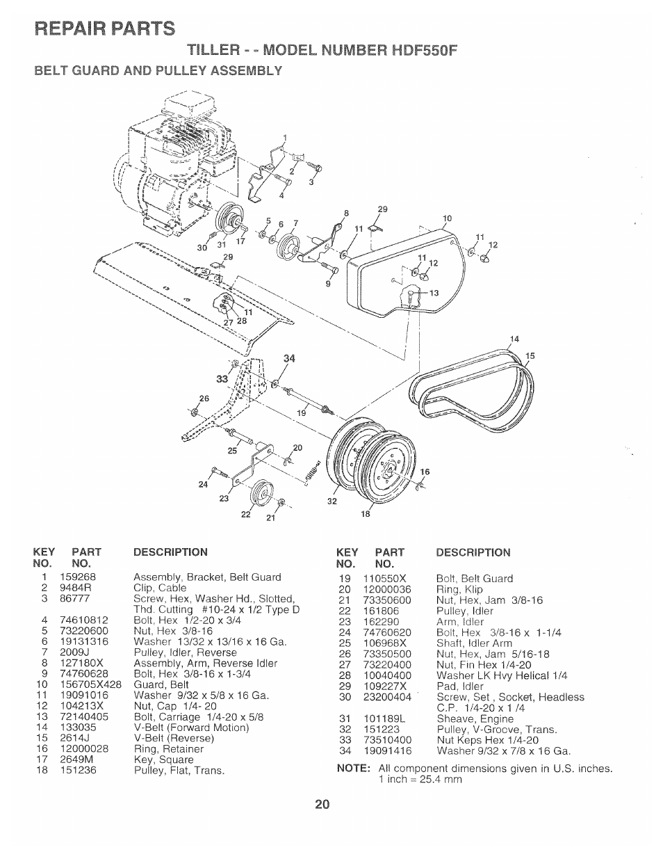 Repair parts, Tiller--model riombel hpf 5 5 0 f | Poulan 163659 User Manual | Page 18 / 22