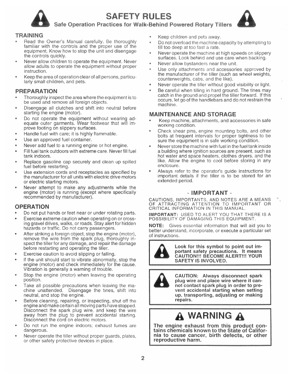 Ywing, Preparation, Operation | Maintenance and storage, Important, Safety rules, A warning a | Poulan 163659 User Manual | Page 2 / 22