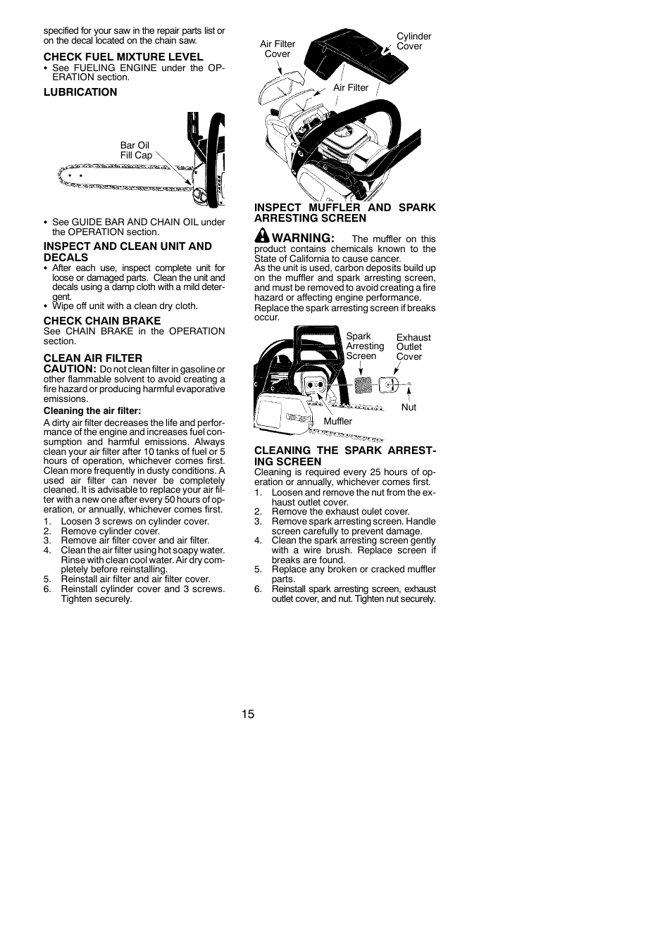 Warning | Poulan 530165293-01 User Manual | Page 15 / 19