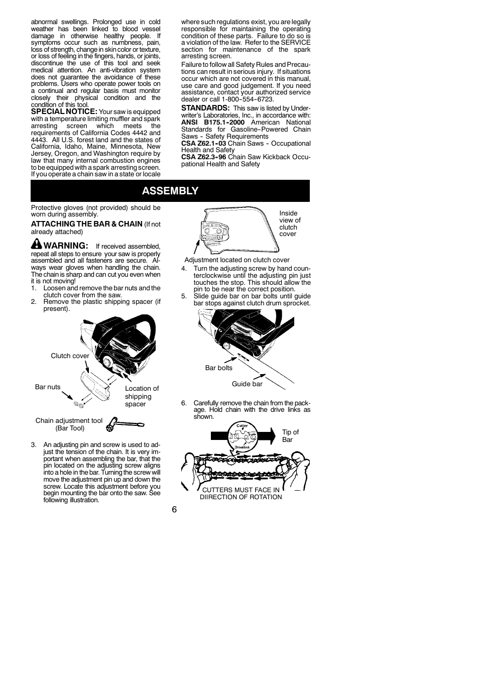 Assembly, Warning | Poulan 530165293-01 User Manual | Page 6 / 19