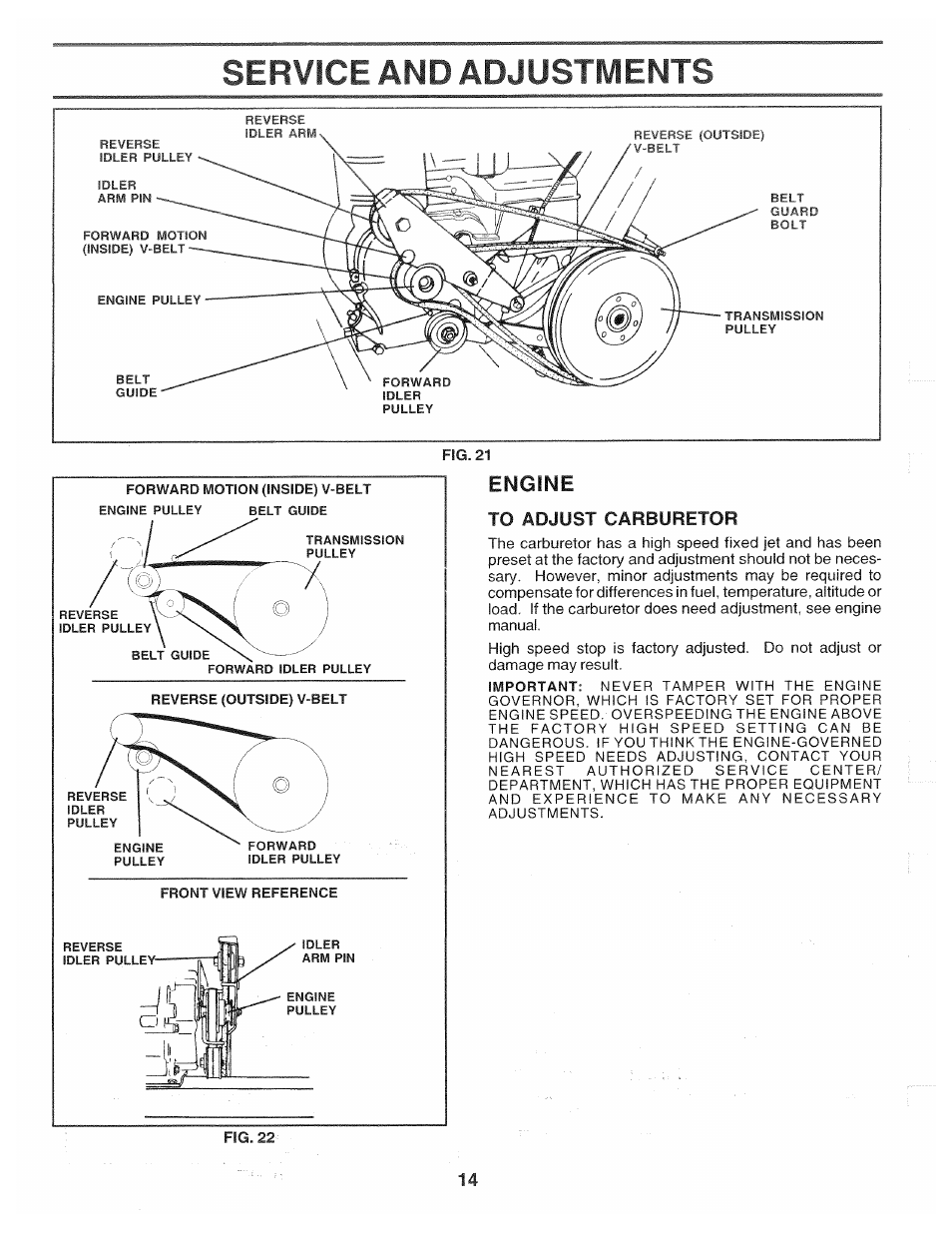 Service and adjustments, Engine | Poulan 174102 User Manual | Page 14 / 24