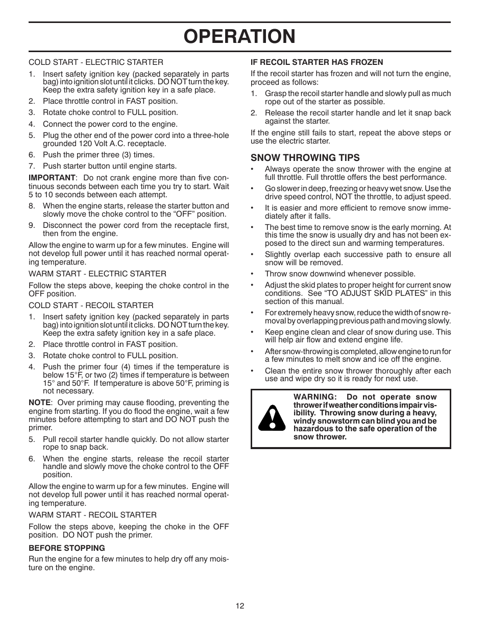 Operation | Poulan 416833 User Manual | Page 12 / 32