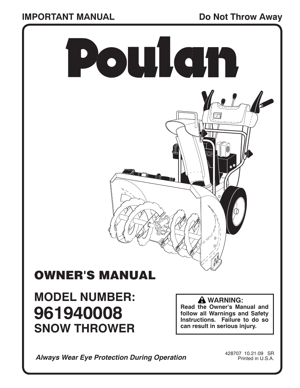 Poulan 96194000801 User Manual | 38 pages