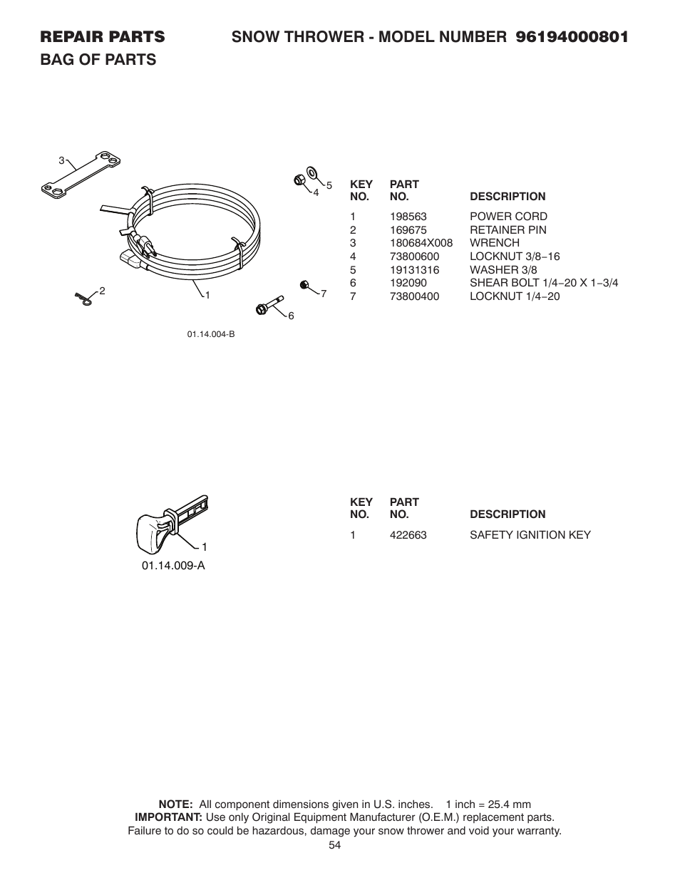 Bag of parts | Poulan 96194000801 User Manual | Page 36 / 38