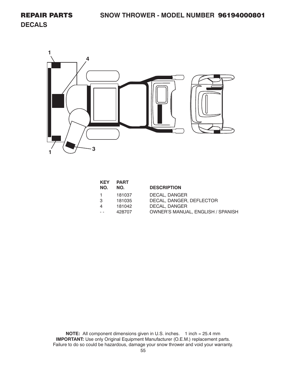 Decals | Poulan 96194000801 User Manual | Page 37 / 38